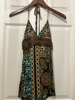 Charlotte Russe Brown and Teal Paisley Halter Top